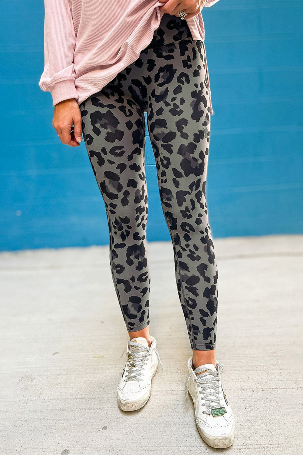 Gray Classic Leopard Print Active Leggings-Bottoms/Leggings-[Adult]-[Female]-2022 Online Blue Zone Planet