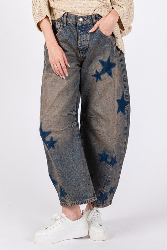 Blue Zone Planet | SAGE + FIG Star Wide Leg Jeans with Pockets-BOTTOMS SIZES SMALL MEDIUM LARGE-[Adult]-[Female]-2022 Online Blue Zone Planet