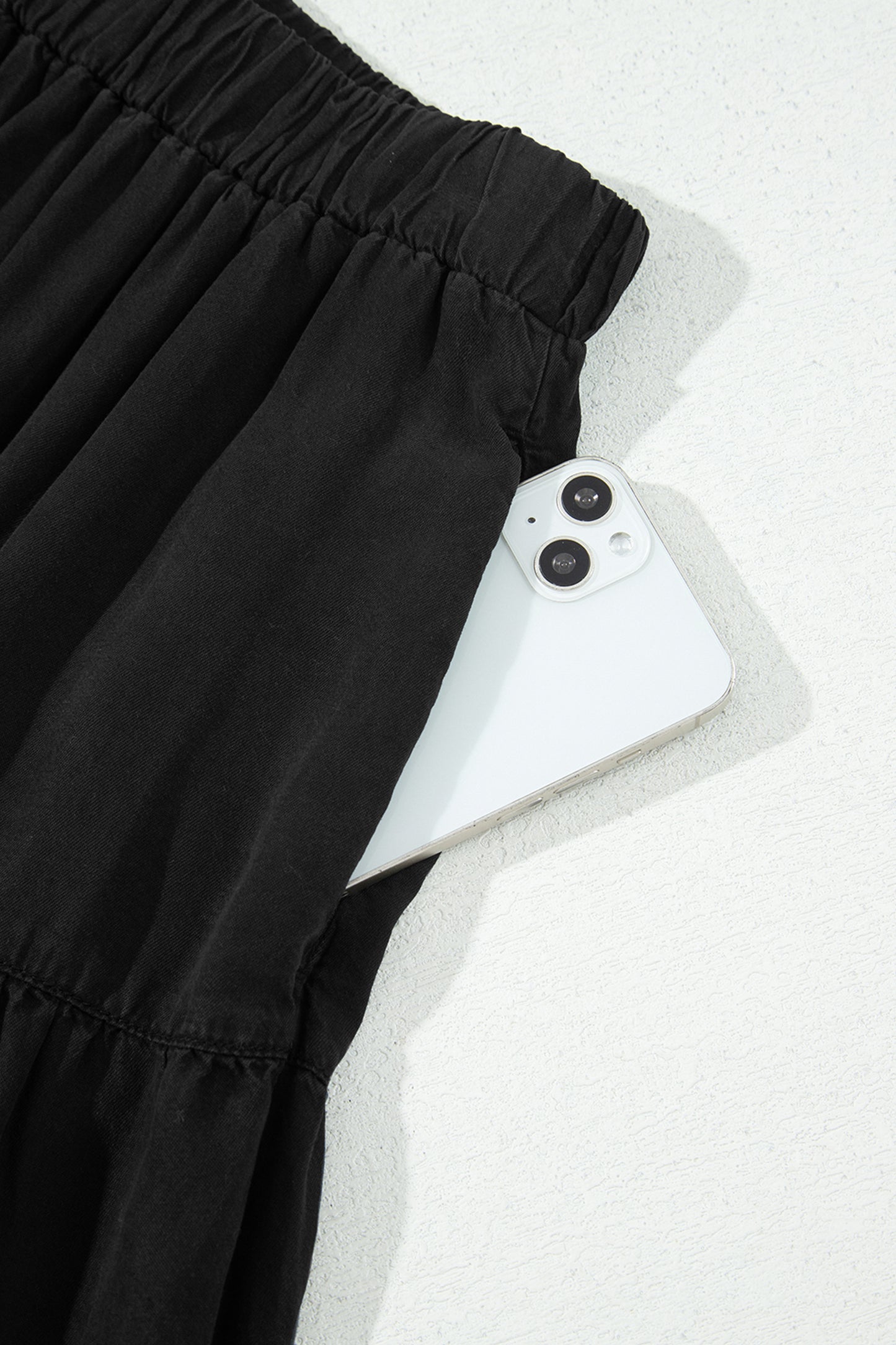Black Elastic Waist Ruffled Tiered Flared Denim Maxi Skirt-Bottoms/Skirts & Petticoat-[Adult]-[Female]-2022 Online Blue Zone Planet