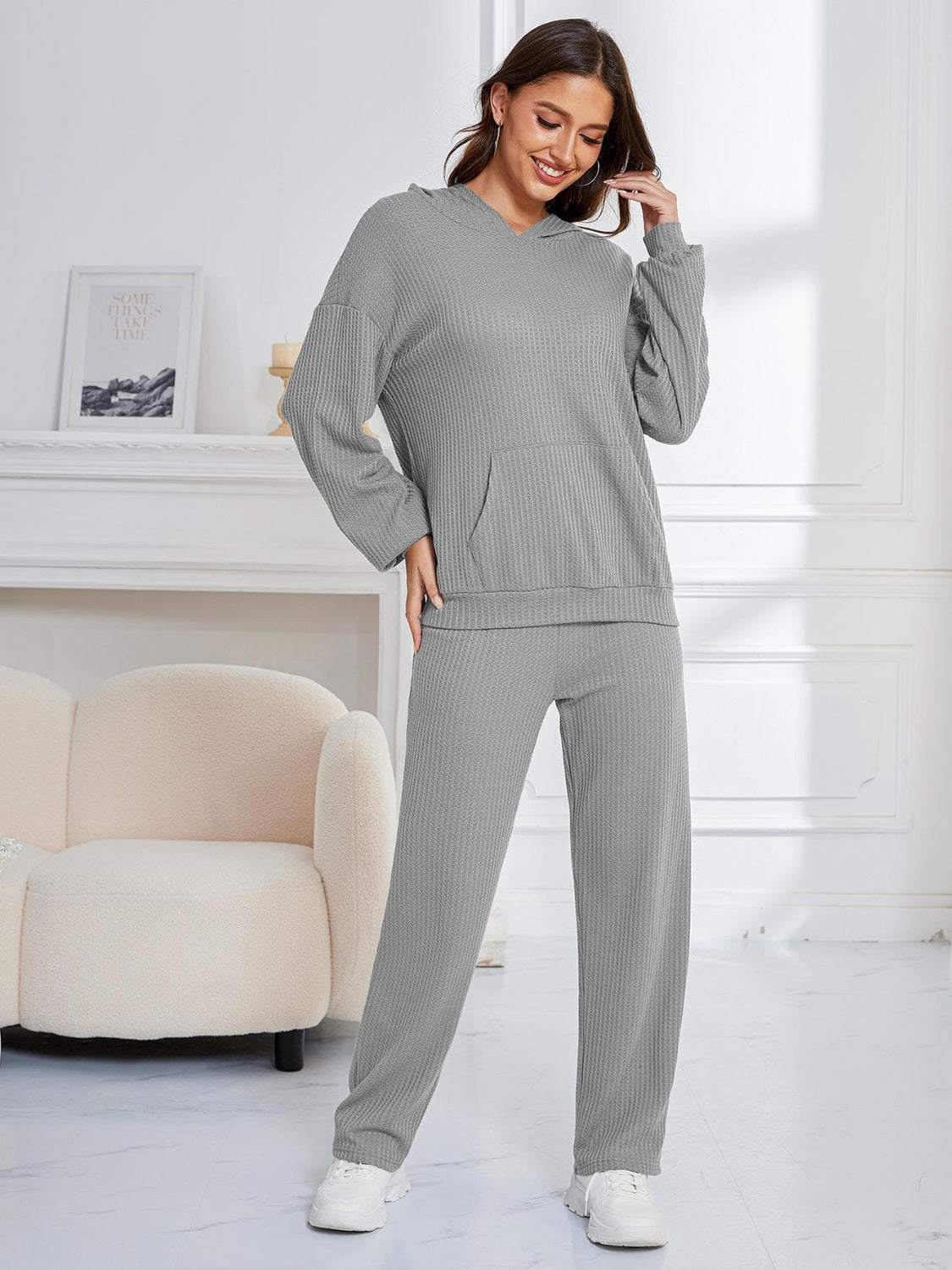 Dropped Shoulder Long Sleeve Hoodie and Pants Set-TOPS / DRESSES-[Adult]-[Female]-2022 Online Blue Zone Planet