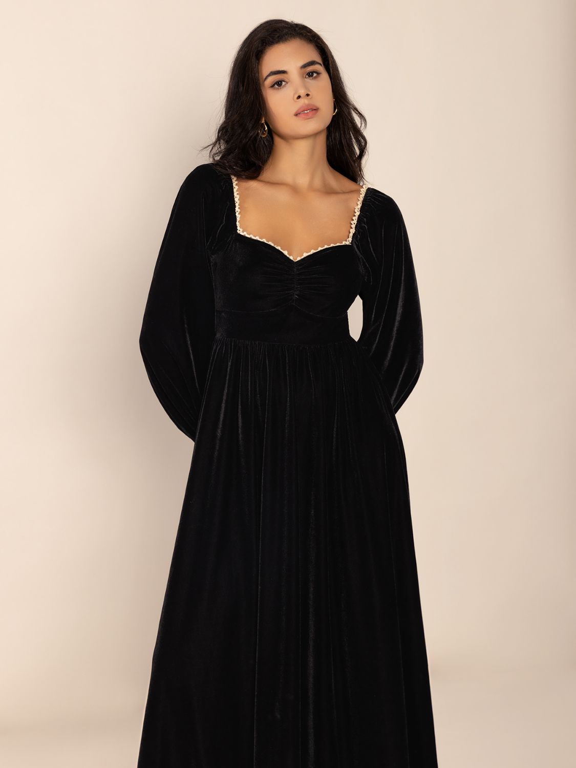 Sweetheart Neck Long Sleeve Midi Dress-TOPS / DRESSES-[Adult]-[Female]-2022 Online Blue Zone Planet