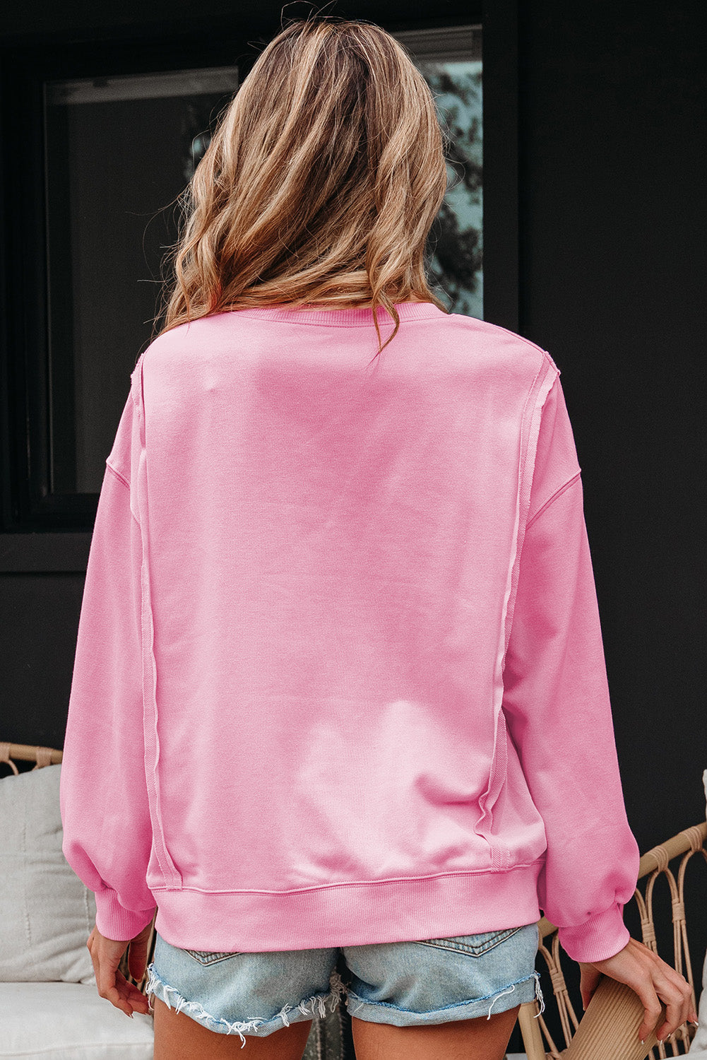 Bonbon Lace Insert Bow Embroidered Exposed Seam Sweatshirt-Tops/Sweatshirts & Hoodies-[Adult]-[Female]-2022 Online Blue Zone Planet