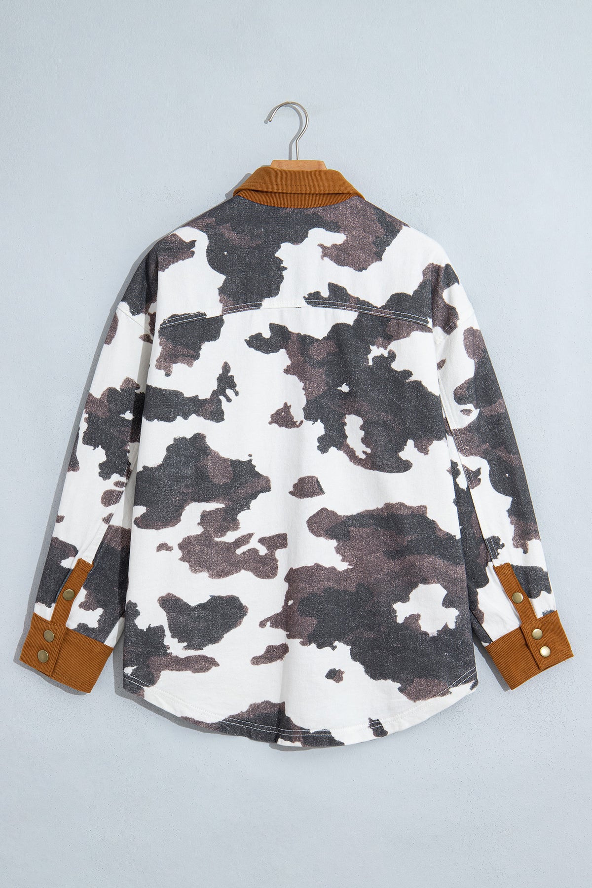 Multicolour Western Cow Print Long Sleeve Button-Up Denim Jacket-Outerwear/Denim jackets-[Adult]-[Female]-2022 Online Blue Zone Planet