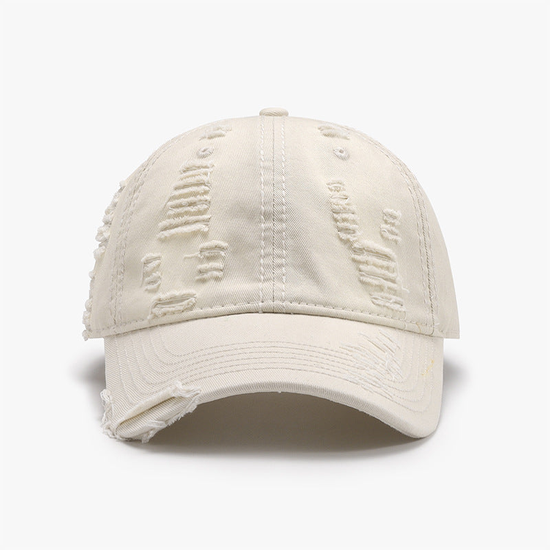 Distressed Adjustable Cotton Baseball Cap-BASEBALL HATS-[Adult]-[Female]-Ivory-One Size-2022 Online Blue Zone Planet