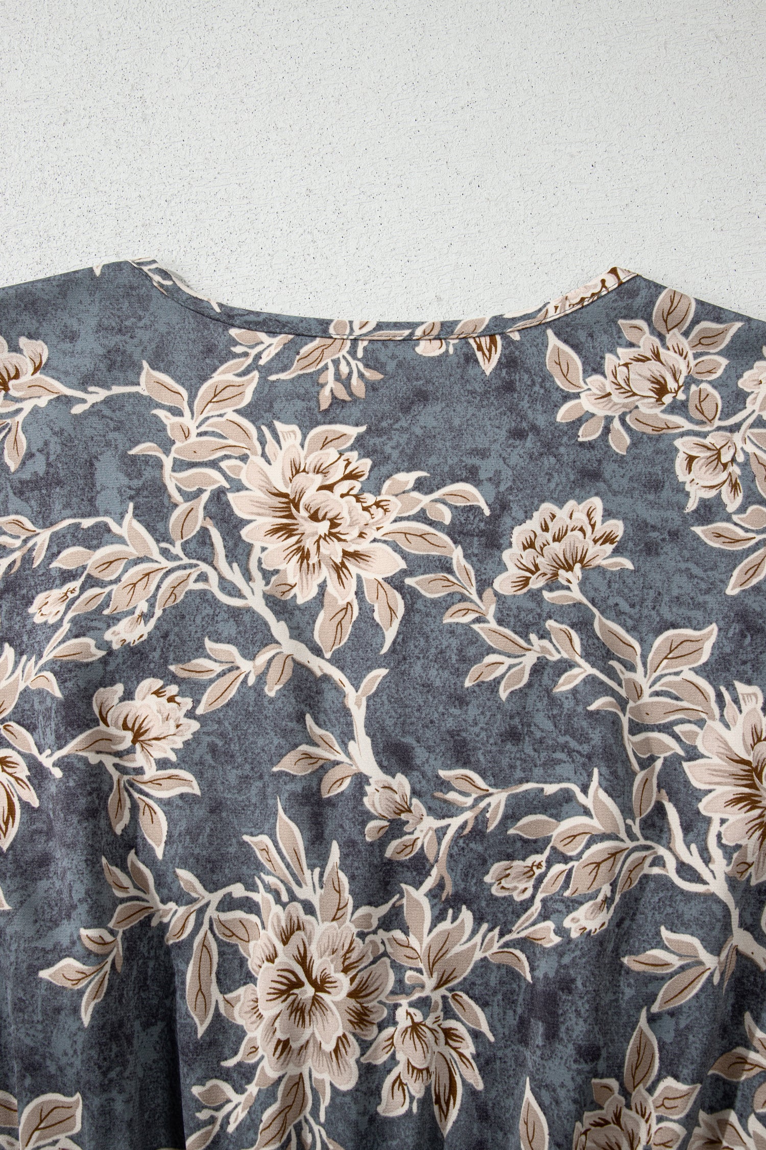 Sky Blue Plus Size Floral Print Split Neck Shirred High Waist Long Sleeve Maxi Dress-TOPS / DRESSES-[Adult]-[Female]-2022 Online Blue Zone Planet