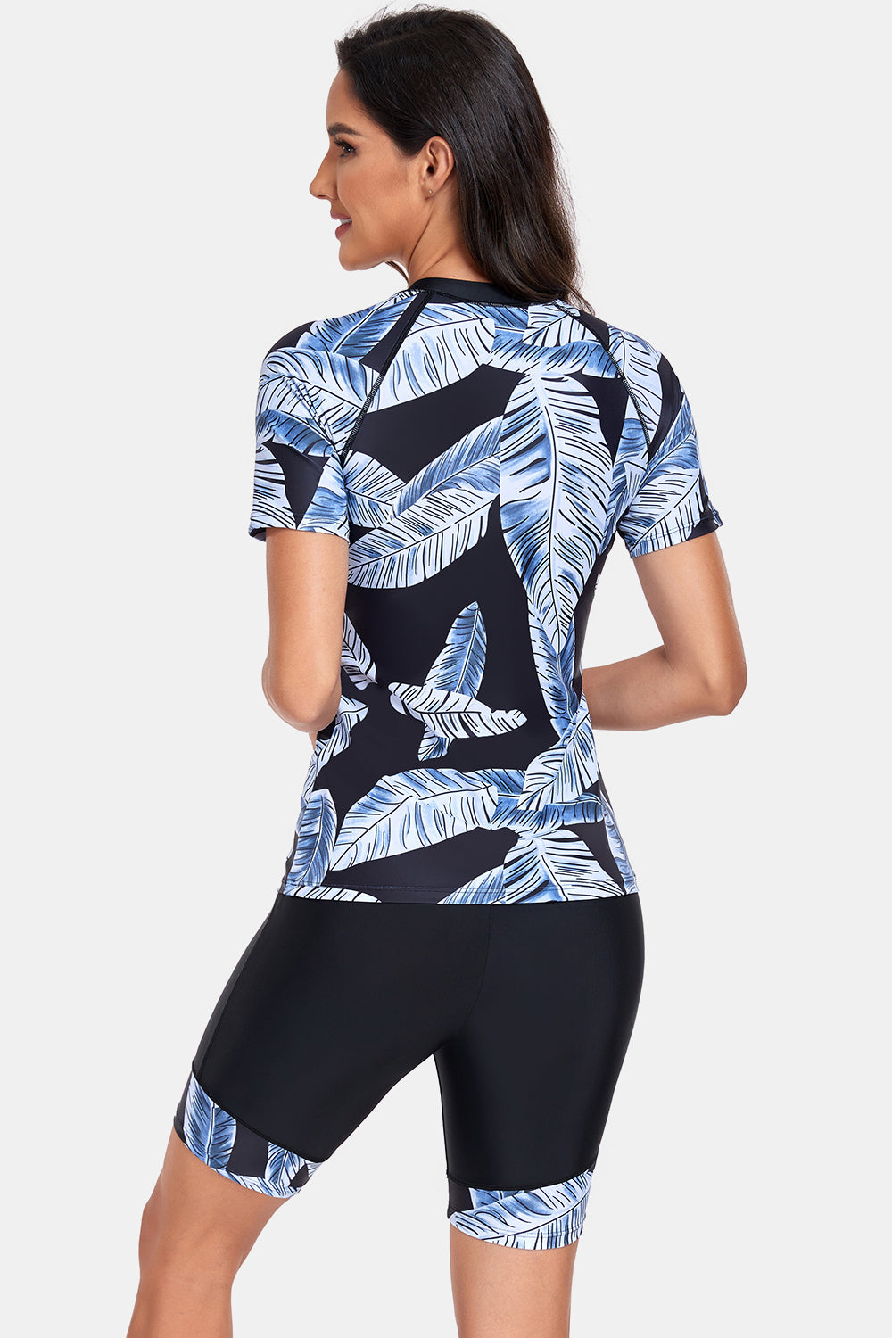 Blue Zone Planet | Printed Round Neck Short Sleeve Two-Piece Swim Set-TOPS / DRESSES-[Adult]-[Female]-2022 Online Blue Zone Planet