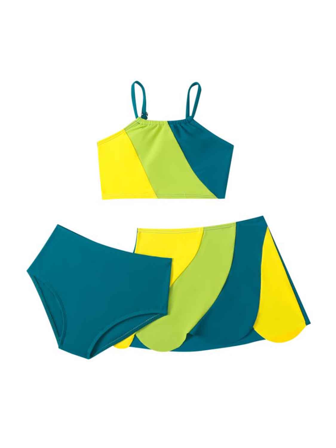 Color Block Top, Brief and Skirt Swim Set-TOPS / DRESSES-[Adult]-[Female]-2022 Online Blue Zone Planet