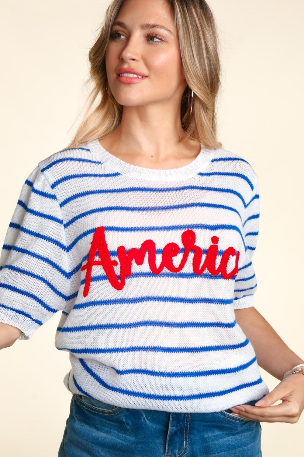 Haptics Letter Embroidery Striped Knit Top-TOPS / DRESSES-[Adult]-[Female]-2022 Online Blue Zone Planet