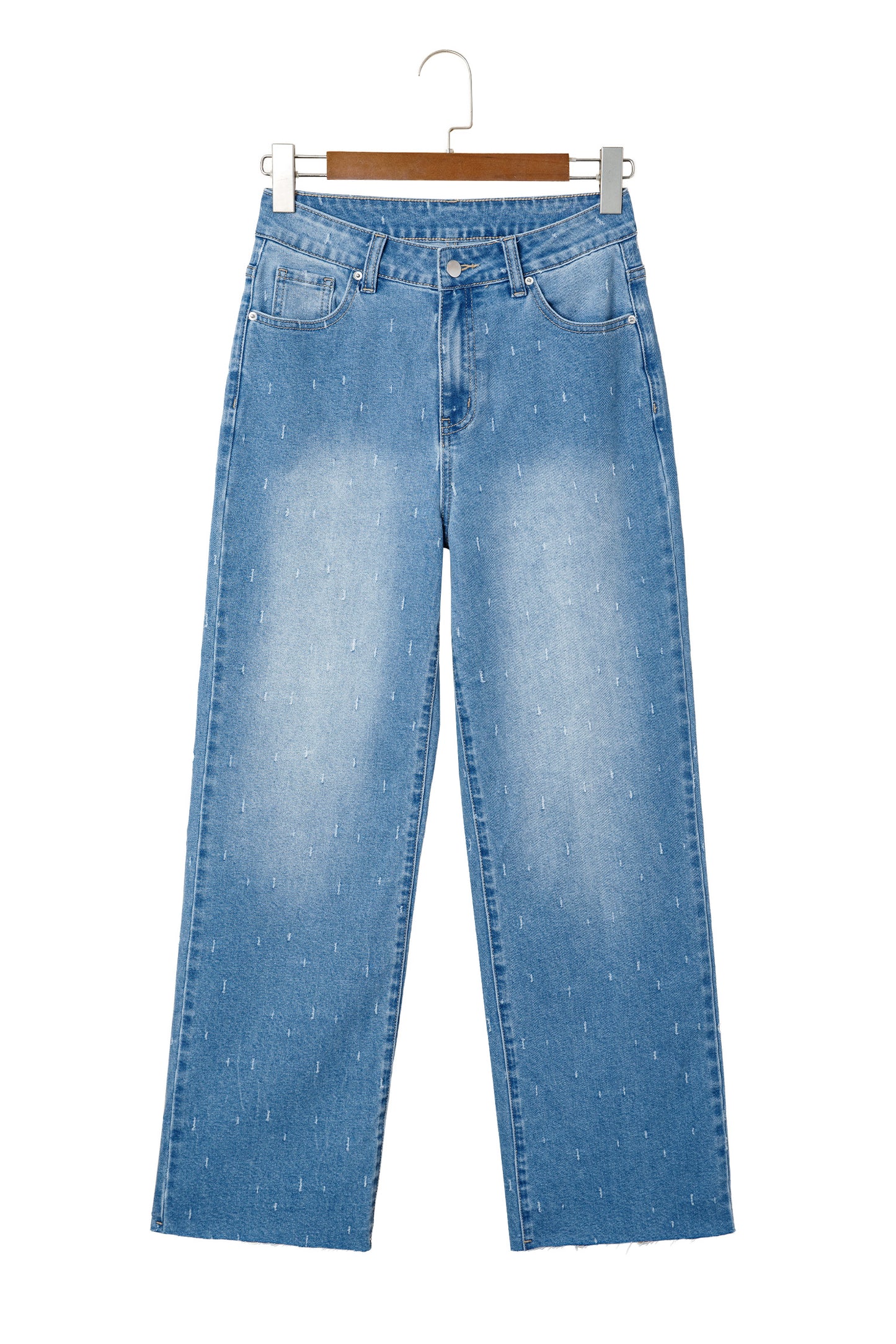 Mist Blue Distressed Detail Tummy Control Raw Hem Jeans-TOPS / DRESSES-[Adult]-[Female]-2022 Online Blue Zone Planet
