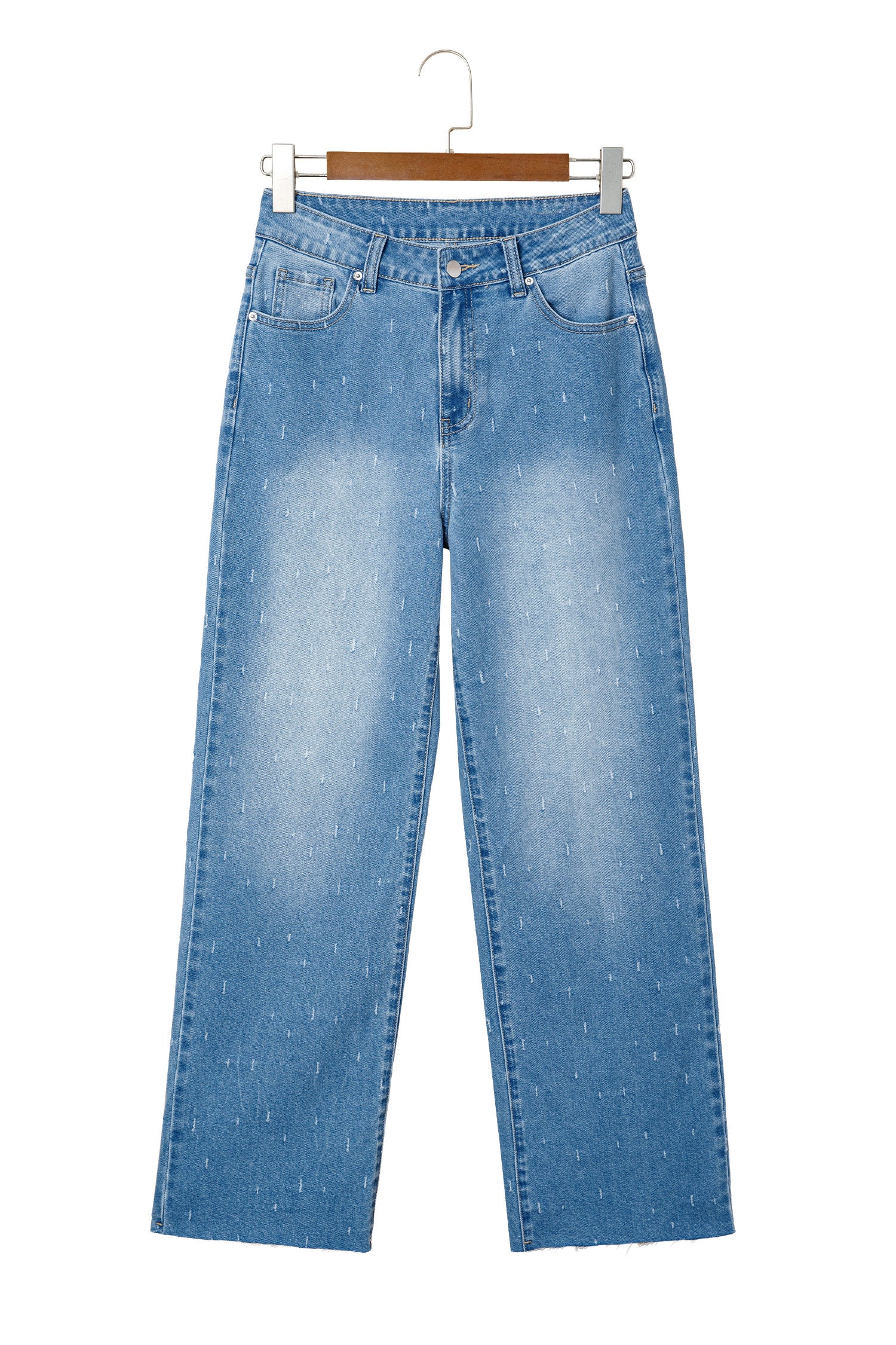 Mist Blue Distressed Detail Tummy Control Raw Hem Jeans-TOPS / DRESSES-[Adult]-[Female]-2022 Online Blue Zone Planet