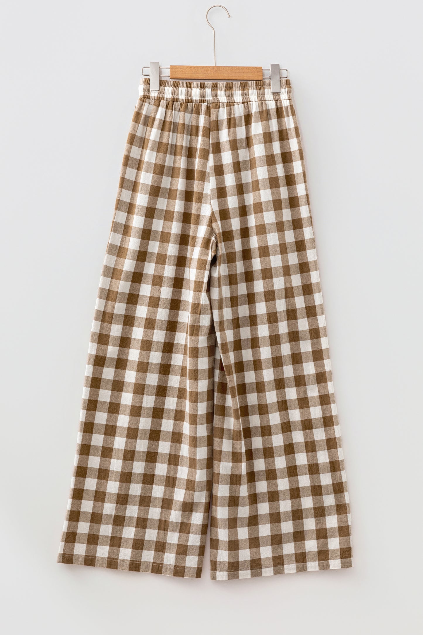 Brown Gingham Plaid Tie Elastic Waist Shift Pants-Bottoms/Pants & Culotte-[Adult]-[Female]-2022 Online Blue Zone Planet