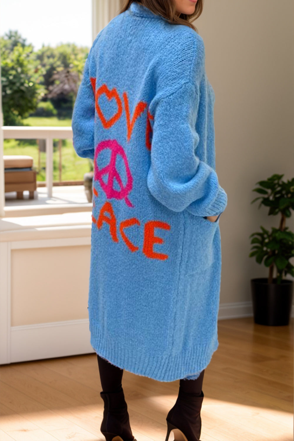 Peace Sign Long Sleeve Cardigan-TOPS / DRESSES-[Adult]-[Female]-2022 Online Blue Zone Planet