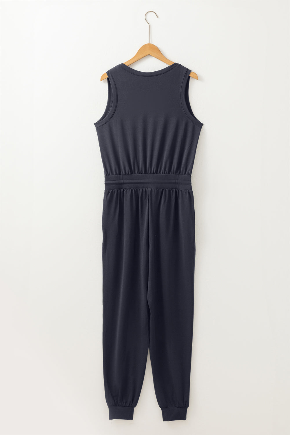 Black Casual Tank Style Tie Waist Pocketed Jogger Jumpsuit-Bottoms/Jumpsuits & Rompers-[Adult]-[Female]-2022 Online Blue Zone Planet