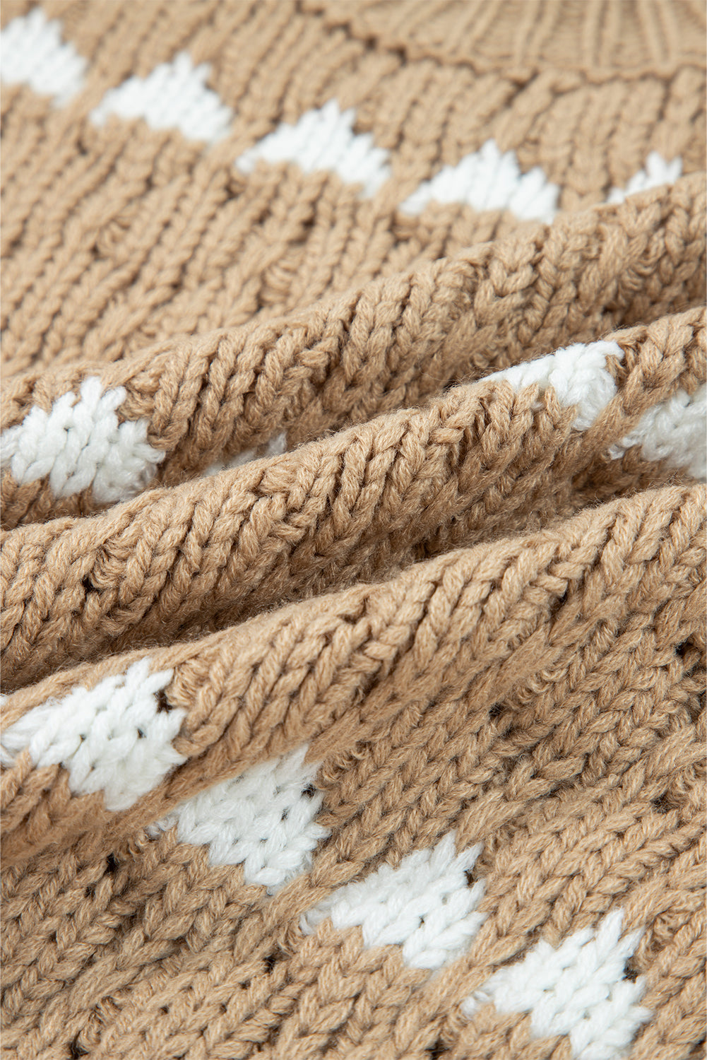 Pale Khaki Contrast Detail Textured Knit Puff Sleeve Baggy Sweater-Sweaters & Cardigans/Sweaters-[Adult]-[Female]-2022 Online Blue Zone Planet