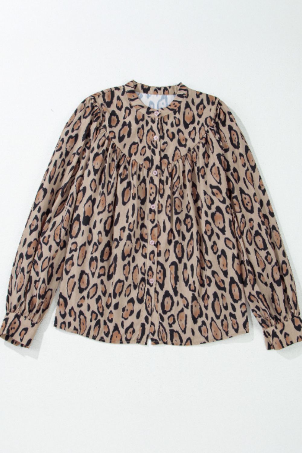 Blue Zone Planet | Leopard Notched Long Sleeve Blouse-TOPS / DRESSES-[Adult]-[Female]-2022 Online Blue Zone Planet