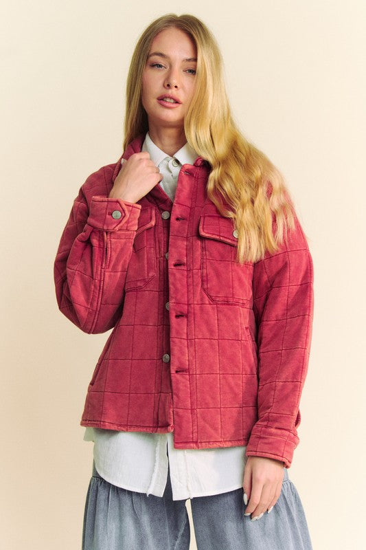 Davi & Dani Quilted Button Down Shacket with Chest Pockets-TOPS / DRESSES-[Adult]-[Female]-Brick-S-2022 Online Blue Zone Planet