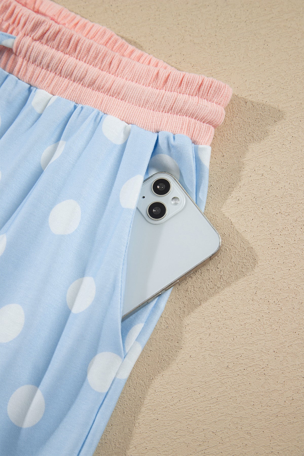 Pink Polka Dot Contrast Trim Long Sleeve Top Drawstring Shift Pants Set-Two Piece Sets/Pant Sets-[Adult]-[Female]-2022 Online Blue Zone Planet