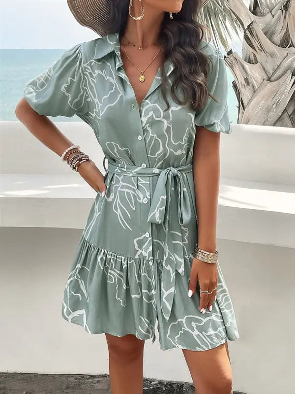 elegant printed short-sleeved dress BLUE ZONE PLANET