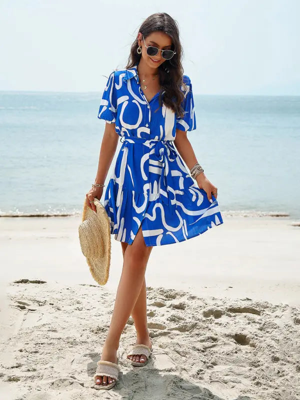 elegant printed short-sleeved dress BLUE ZONE PLANET