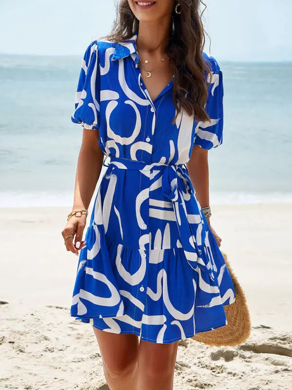 elegant printed short-sleeved dress BLUE ZONE PLANET