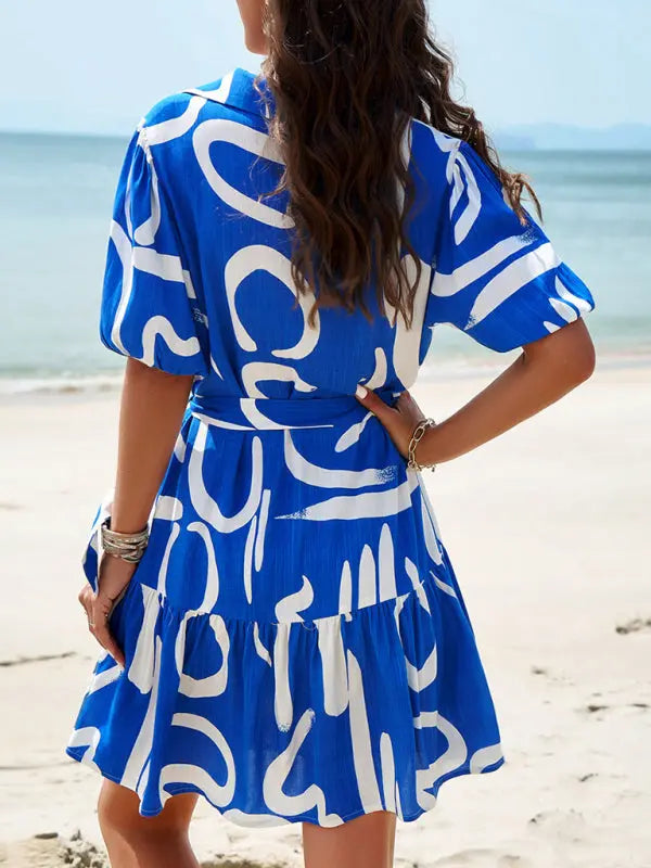 elegant printed short-sleeved dress BLUE ZONE PLANET