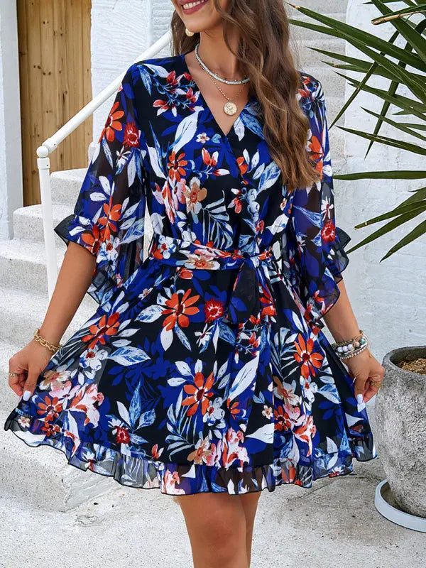 elegant printed strappy dress BLUE ZONE PLANET