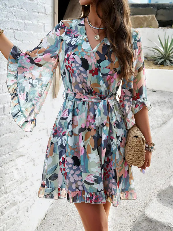 elegant printed strappy dress BLUE ZONE PLANET