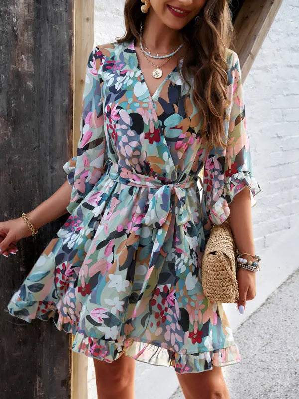 elegant printed strappy dress BLUE ZONE PLANET