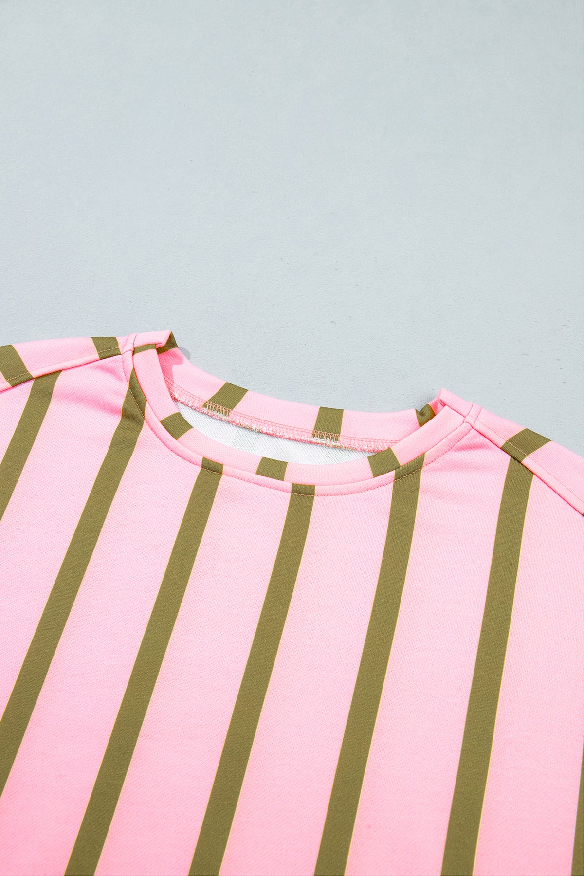 Pink Stripe Dropped Shoulder Round Neck Casual Sweatshirt-Tops/Sweatshirts & Hoodies-[Adult]-[Female]-2022 Online Blue Zone Planet