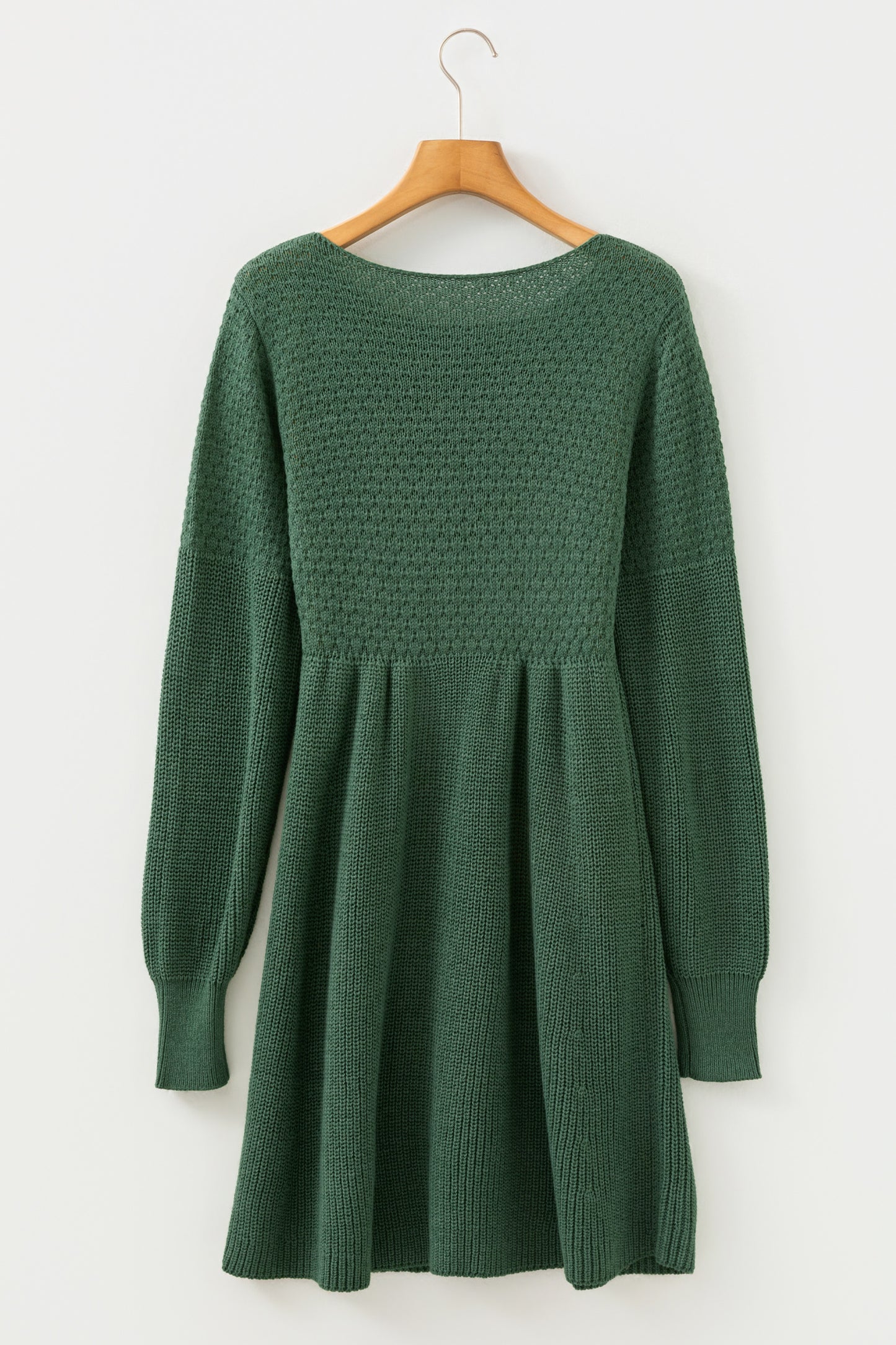 Mist Green Solid Lantern Sleeve Empire Waist Short Sweater Dress-TOPS / DRESSES-[Adult]-[Female]-2022 Online Blue Zone Planet