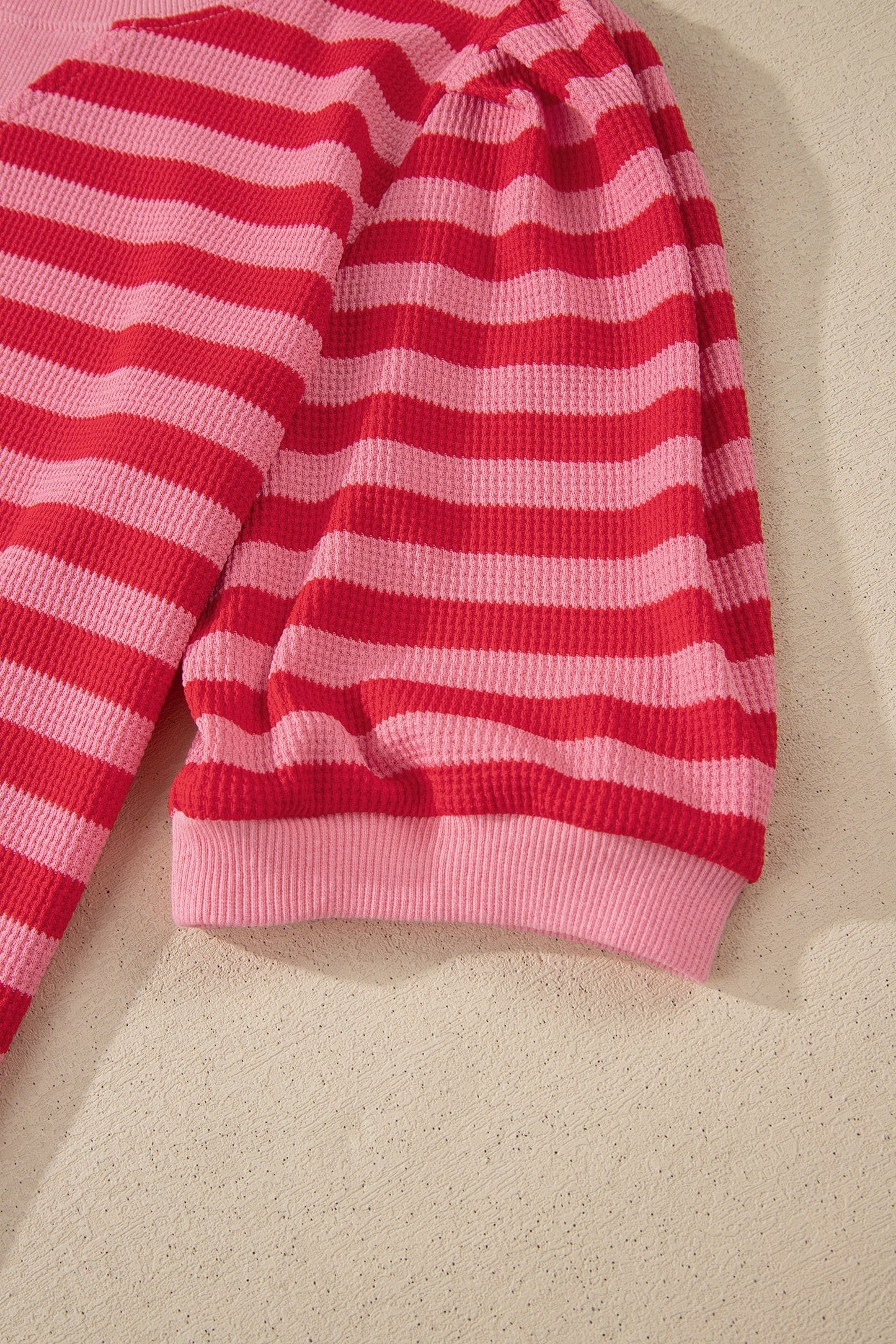 Red Stripe Puff Short Sleeve T Shirt Matching Shorts Set-Two Piece Sets/Short Sets-[Adult]-[Female]-2022 Online Blue Zone Planet