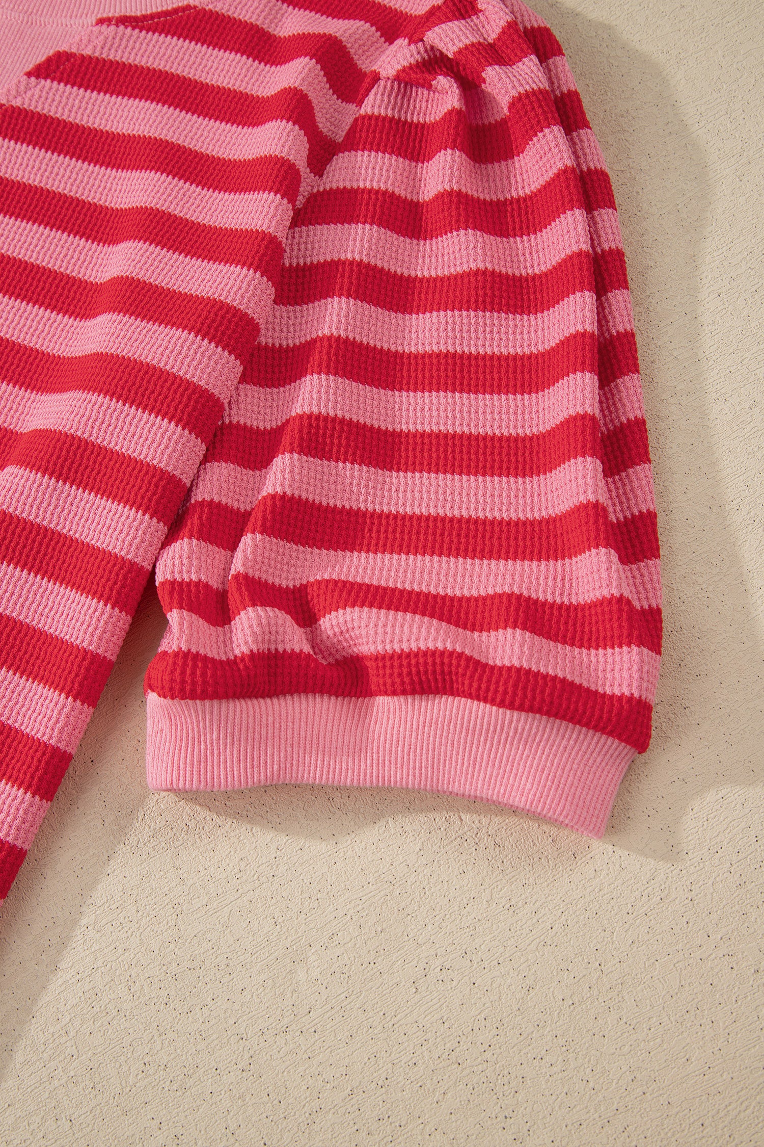 Red Stripe Puff Short Sleeve T Shirt Matching Shorts Set-Two Piece Sets/Short Sets-[Adult]-[Female]-2022 Online Blue Zone Planet
