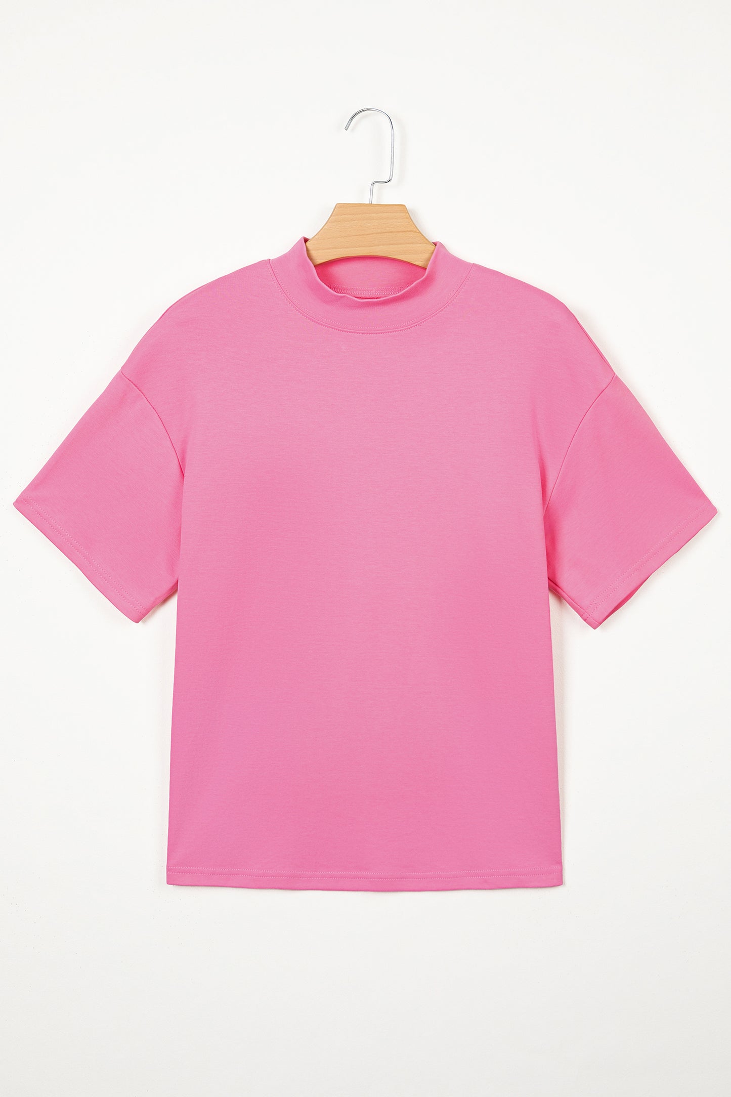 Pink Solid Color High Neck Oversize Tee-Tops/Tops & Tees-[Adult]-[Female]-2022 Online Blue Zone Planet