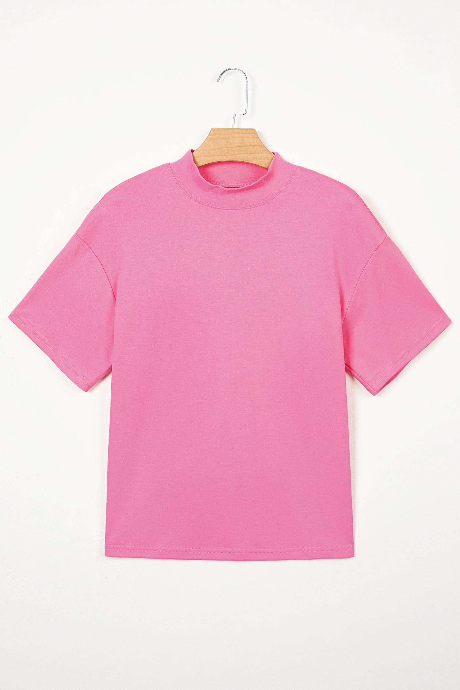 Pink Solid Color High Neck Oversize Tee-Tops/Tops & Tees-[Adult]-[Female]-2022 Online Blue Zone Planet
