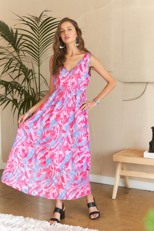 ADORA Abstract Floral V-Neck Maxi Dress-TOPS / DRESSES-[Adult]-[Female]-2022 Online Blue Zone Planet