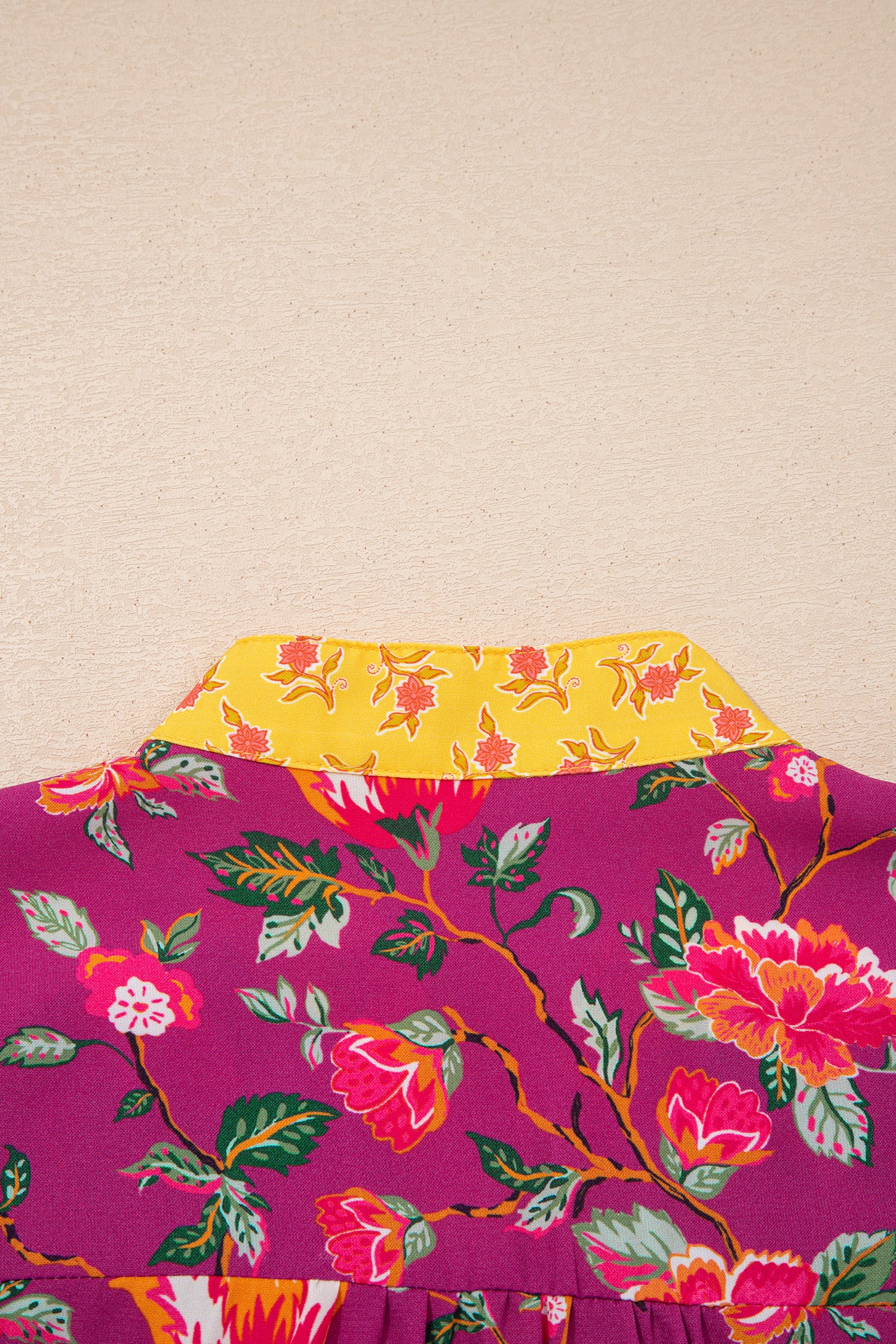 Rose Contrast Placket Split V Neck Floral Blouse-Tops/Blouses & Shirts-[Adult]-[Female]-2022 Online Blue Zone Planet