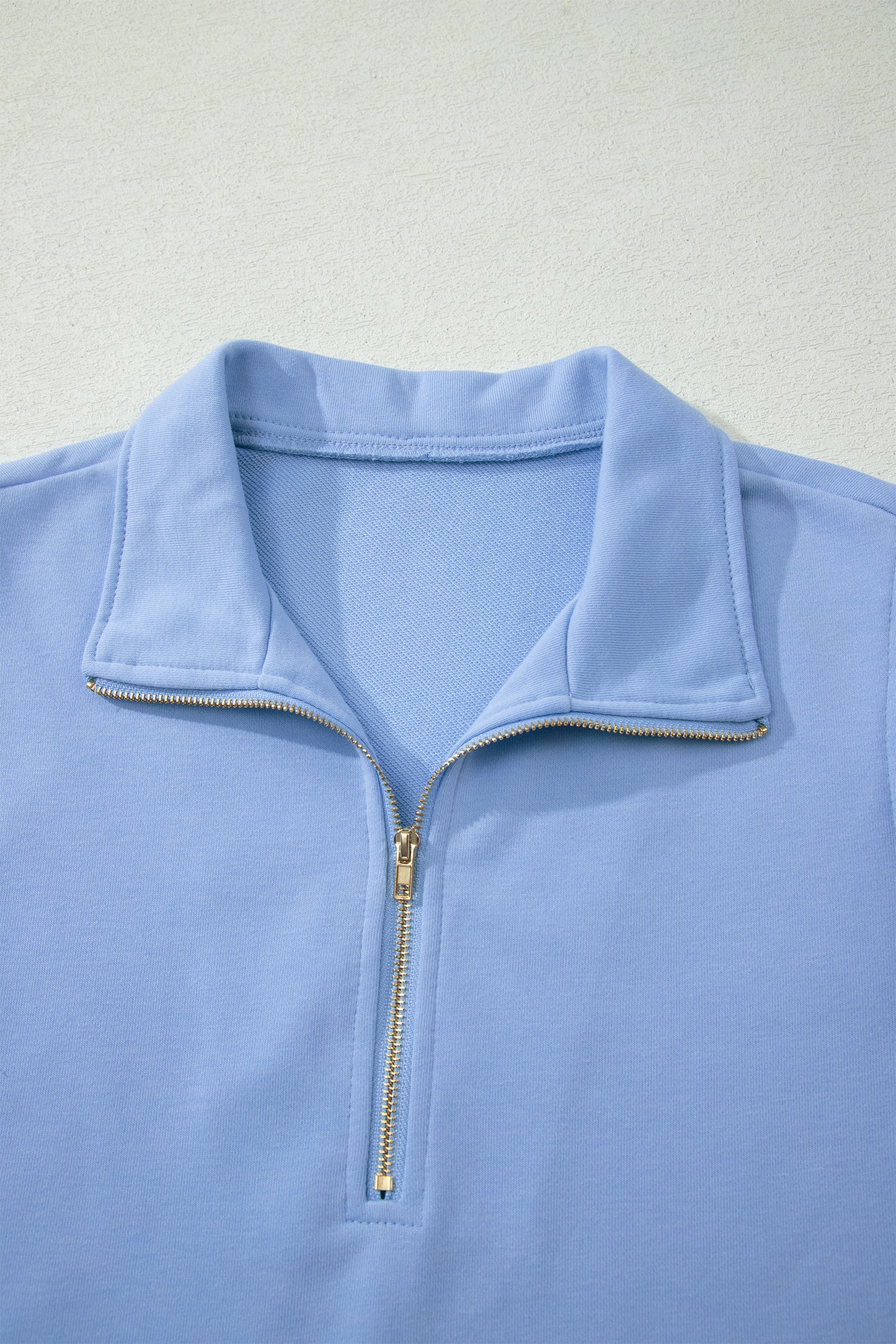 Sky Blue Half Zipped Ruffled Short Set-Two Piece Sets/Short Sets-[Adult]-[Female]-2022 Online Blue Zone Planet