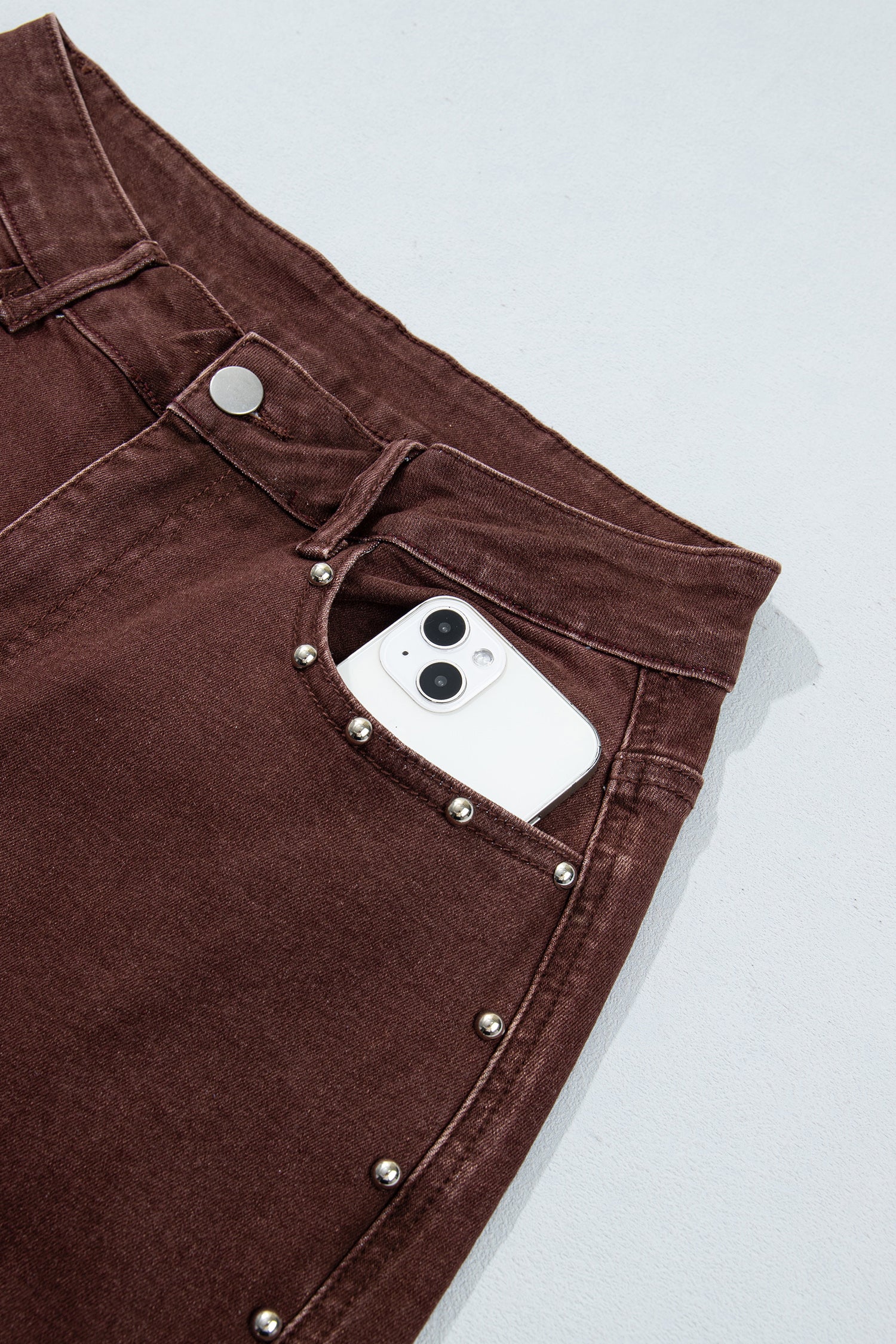 Dusk Blue Side Seam Rivet Detail Ankle Length Casual Jeans-Bottoms/Jeans-[Adult]-[Female]-2022 Online Blue Zone Planet