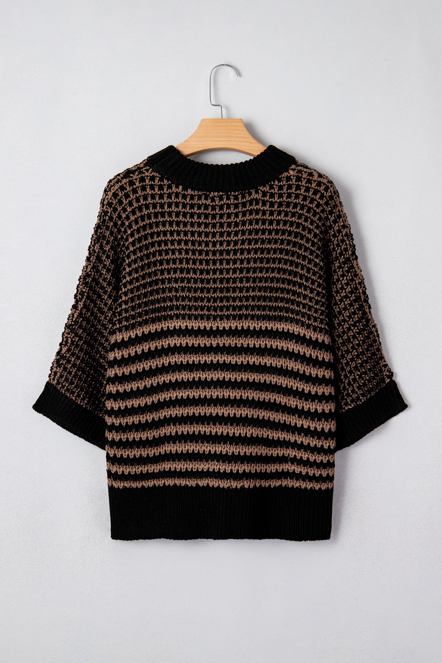 Black Stripe 3/4 Draped Sleeve Slouchy Sweater-TOPS / DRESSES-[Adult]-[Female]-2022 Online Blue Zone Planet
