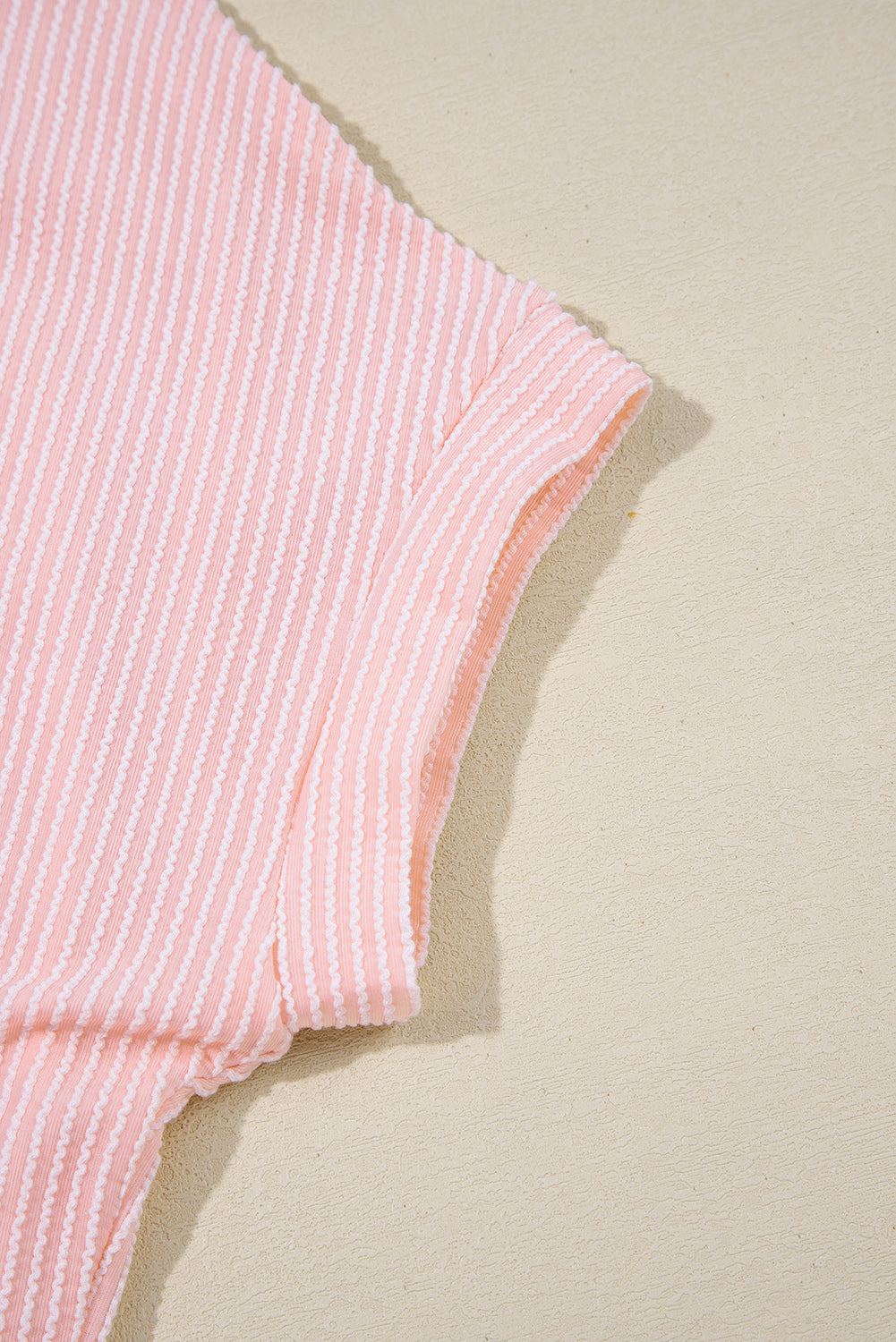Pink Corded Knit Color Block Pocketed Crew Neck T Shirt-Tops/Tops & Tees-[Adult]-[Female]-2022 Online Blue Zone Planet