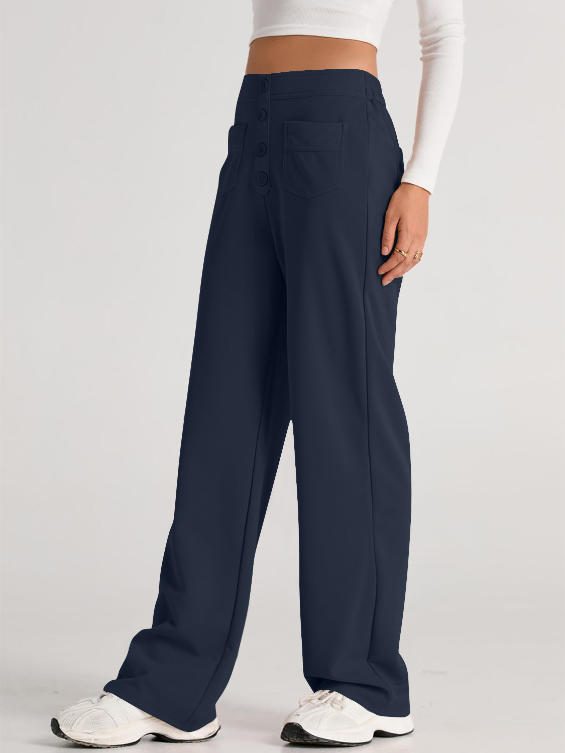 Blue Zone Planet | High Waist Wide Leg Pants-BOTTOMS SIZES SMALL MEDIUM LARGE-[Adult]-[Female]-2022 Online Blue Zone Planet