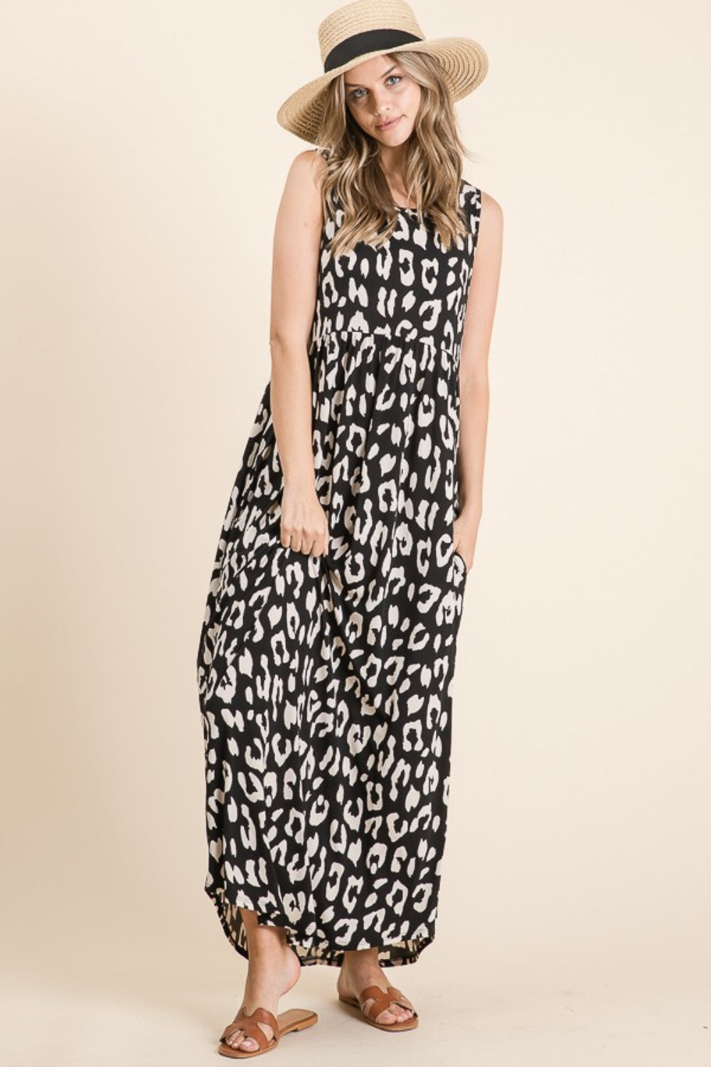 Blue Zone Planet | BOMBOM Leopard Maxi Dress with Pockets-TOPS / DRESSES-[Adult]-[Female]-2022 Online Blue Zone Planet