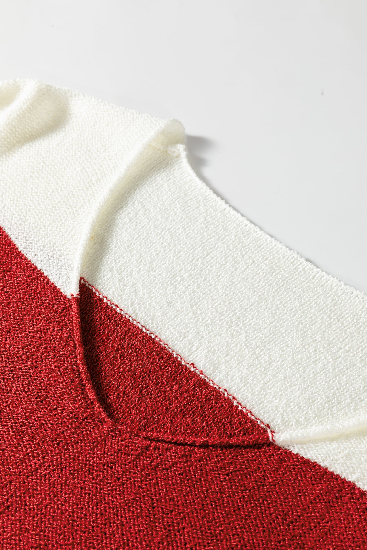 Red Stripe Loose Color Block Drop Shoulder Bubble Sleeve Sweater-TOPS / DRESSES-[Adult]-[Female]-2022 Online Blue Zone Planet