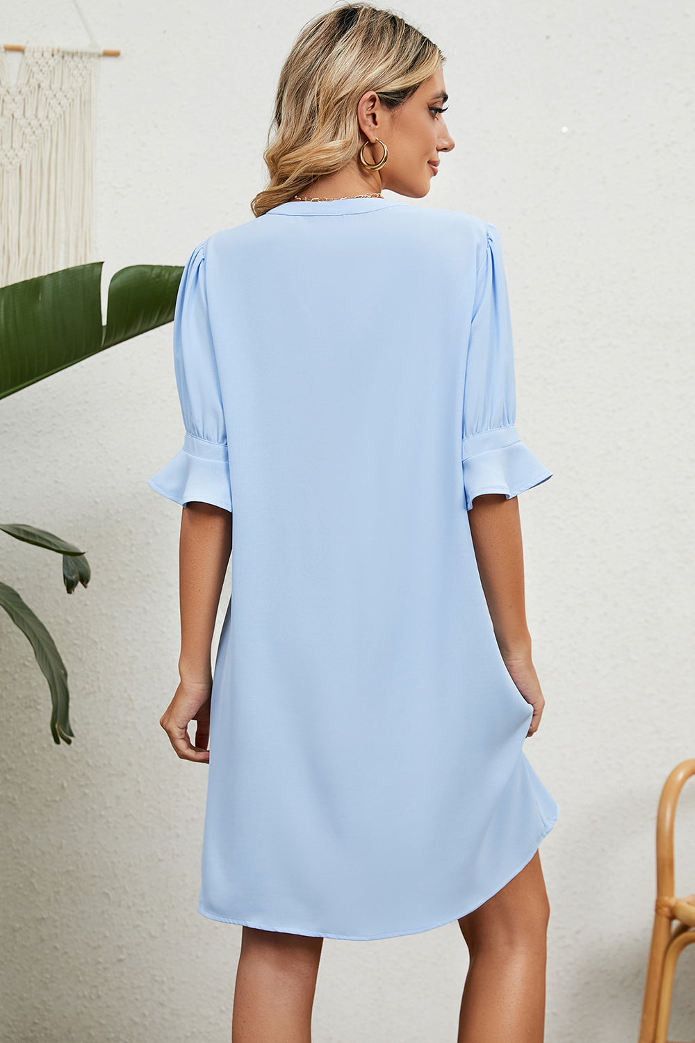 Notched Flounce Sleeve Mini Dress-TOPS / DRESSES-[Adult]-[Female]-2022 Online Blue Zone Planet