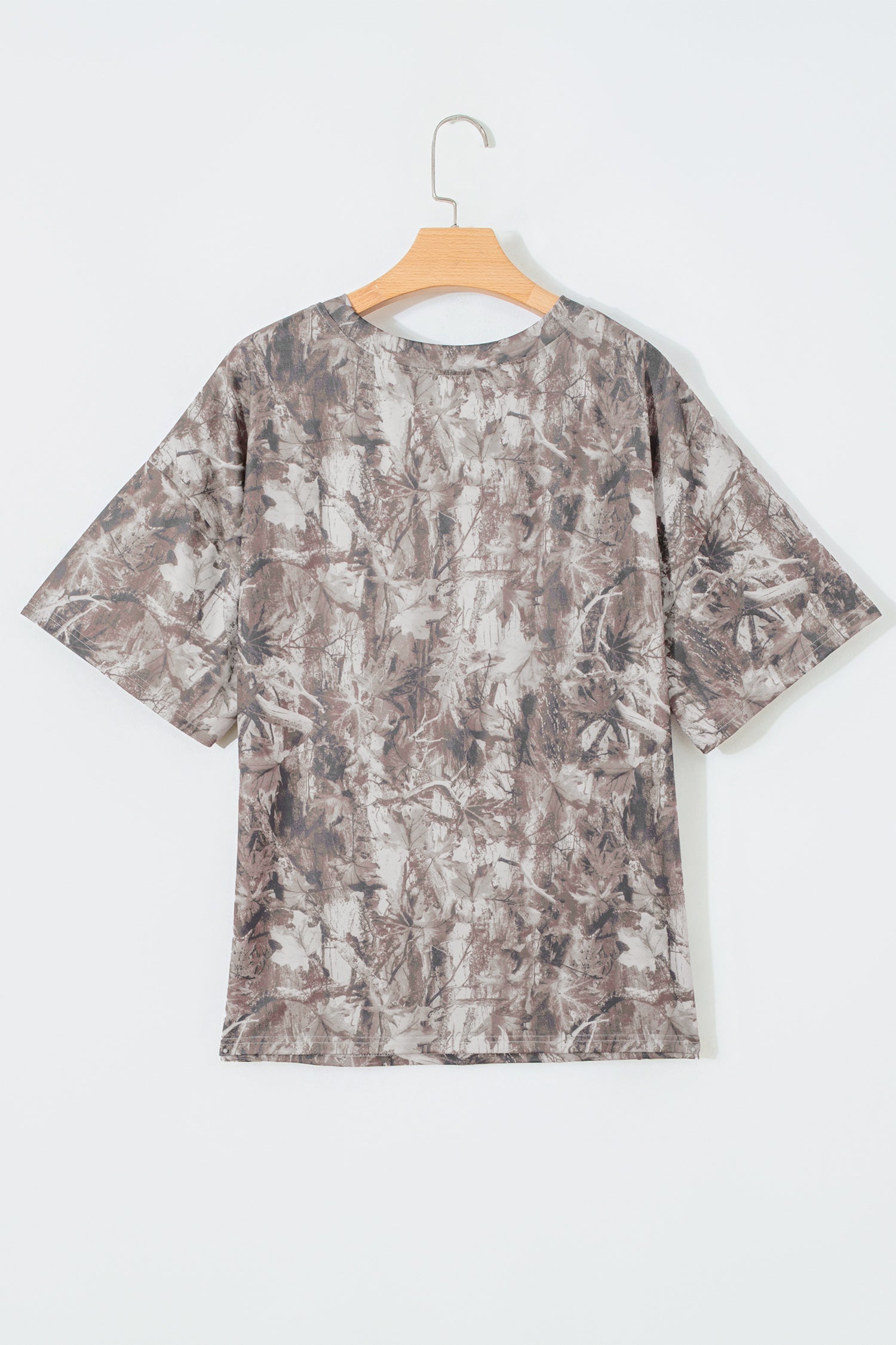 Khaki Plus Size Woodland Camouflage Print T Shirt-Plus Size/Plus Size Tops/Plus Size Tops & Tees-[Adult]-[Female]-2022 Online Blue Zone Planet