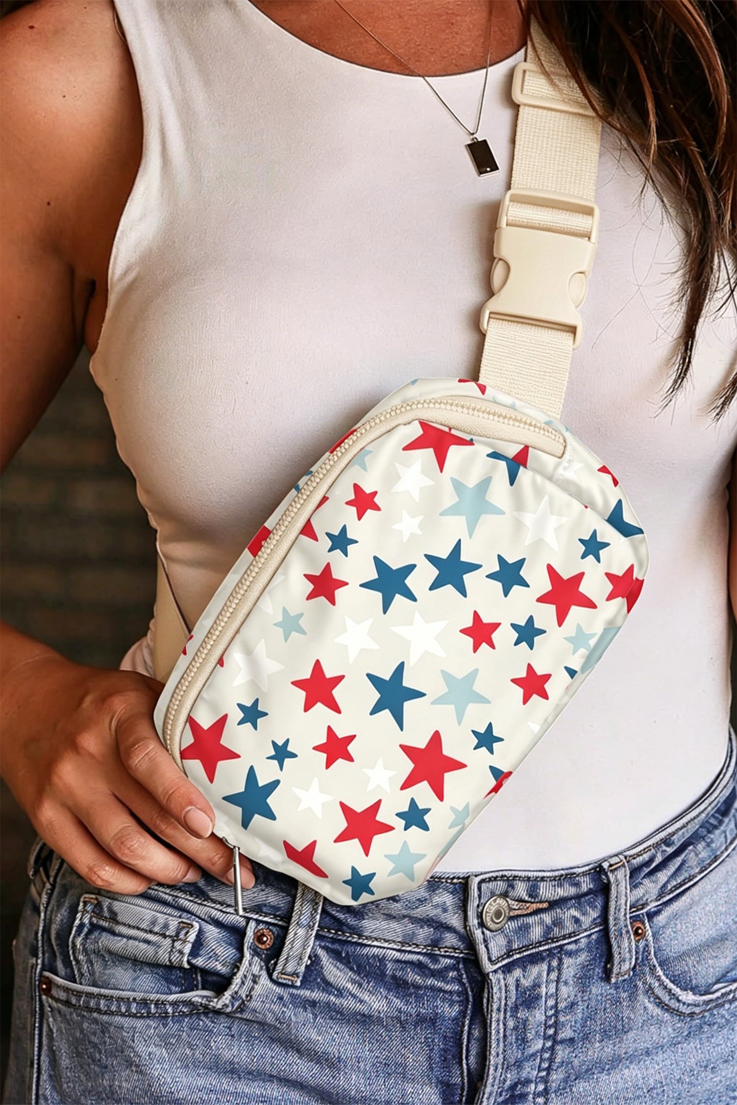 White Star Printed Buckle Strap Flag Day Crossbody Bag-Shoes & Bags/Crossbody Bags-[Adult]-[Female]-2022 Online Blue Zone Planet