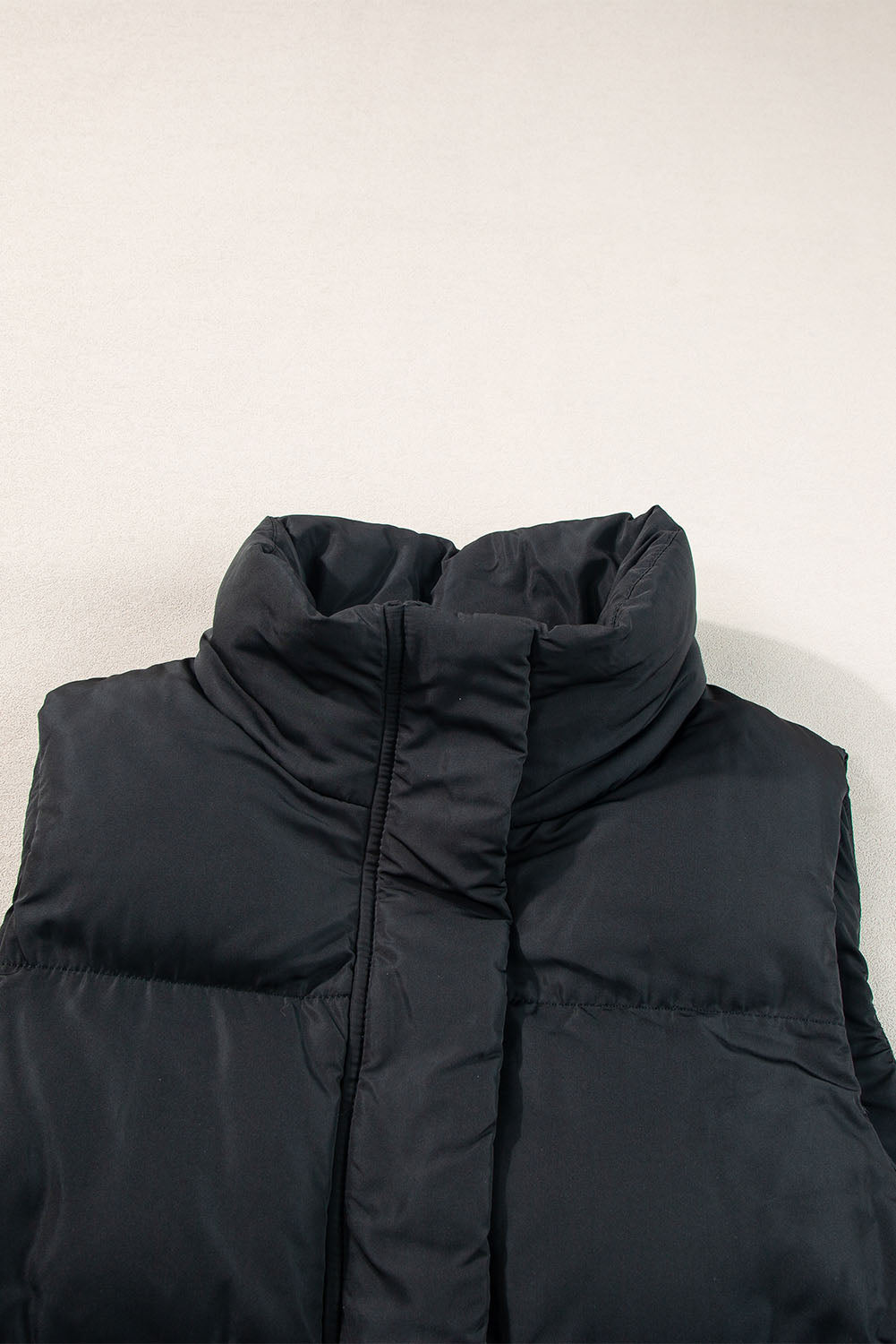 Black Solid Color Puffer Zip Up Pocketed Vest Coat-Coats-[Adult]-[Female]-2022 Online Blue Zone Planet