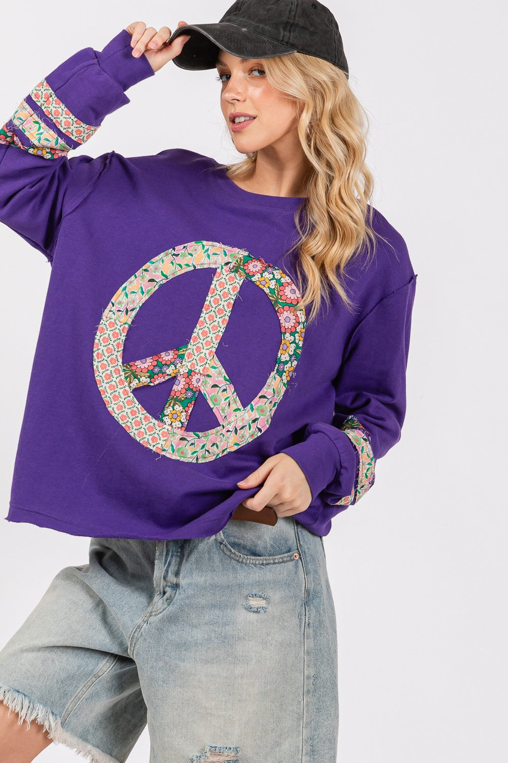 SAGE+FIG Peace Applique Patch Long Sleeve Top-TOPS / DRESSES-[Adult]-[Female]-2022 Online Blue Zone Planet