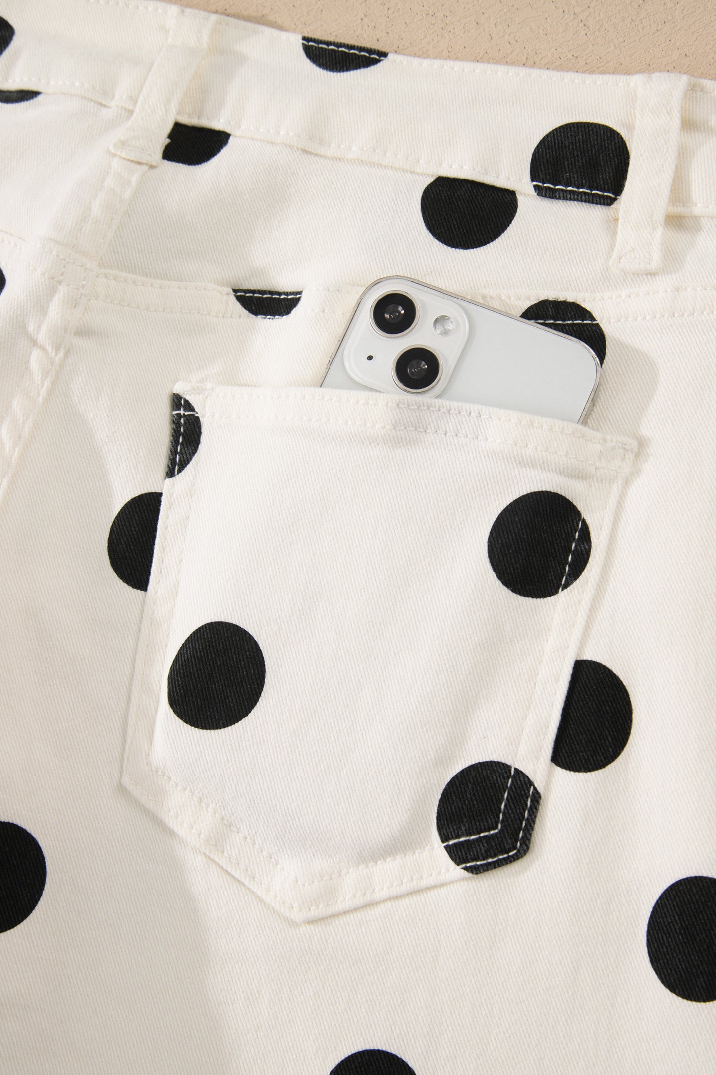 White Polka Dot Print Wide Leg Ankle-Length Jeans-Bottoms/Jeans-[Adult]-[Female]-2022 Online Blue Zone Planet