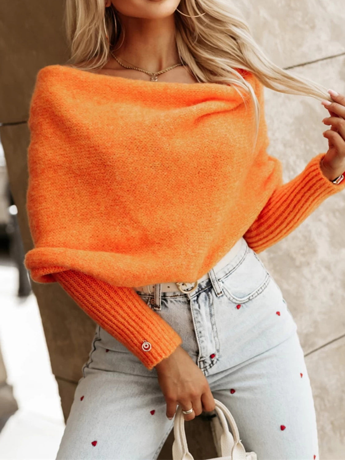 Long Sleeve Cropped Knit Top-TOPS / DRESSES-[Adult]-[Female]-Orange-One Size-2022 Online Blue Zone Planet